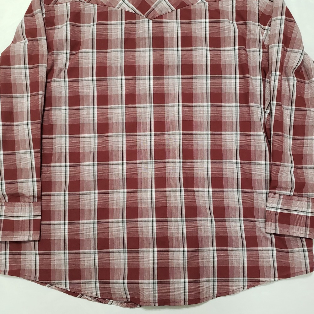 Wrangler Western Shirts Men's‎ 2XL Long Sleeve Plaid Pearl Snap Shirt Burgundy - Picture 7 of 13